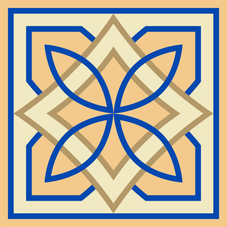 Vector hand drawn of square ceramic tile. Ornate geometric pattern designのイラスト素材
