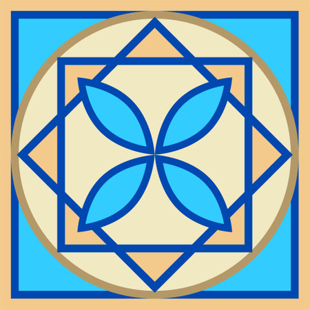 Vector hand drawn of square ceramic tile. Ornate geometric pattern designのイラスト素材