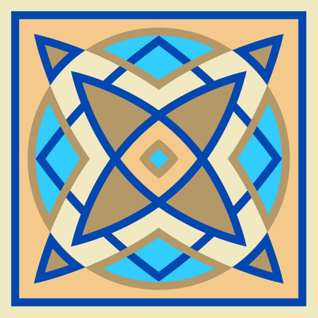 Vector hand drawn of square ceramic tile. Ornate geometric pattern designのイラスト素材