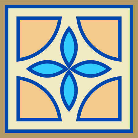 Vector hand drawn of square ceramic tile. Ornate geometric pattern designのイラスト素材