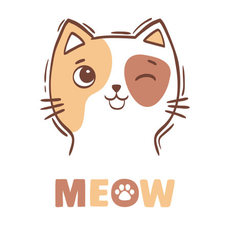 Hand drawn vector illustration cat face portrait. Cute print for children coloring, greeting card, nursery posterのイラスト素材