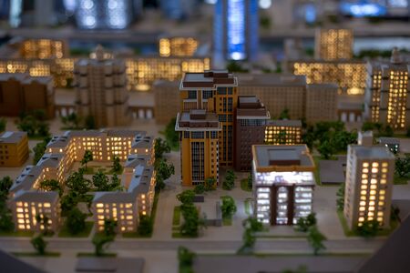 small town architecture with in evening lightingの写真素材