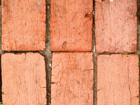 Close up shot of a brick walkway texture surface for background.