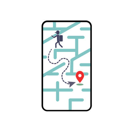 Mobile delivery app interface. Online tracking of the courier route according to the city plan. Online shopping.のイラスト素材