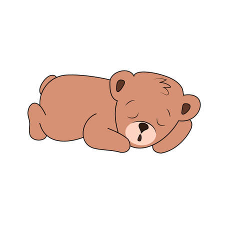 Cute sleeping brown bear cub isolated on white backgroundのイラスト素材