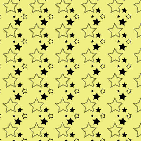Seamless yellow background from black stars in rowsのイラスト素材