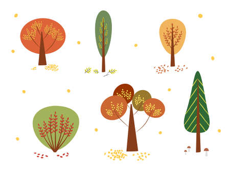 Set autumn trees on isolated white backgroundのイラスト素材