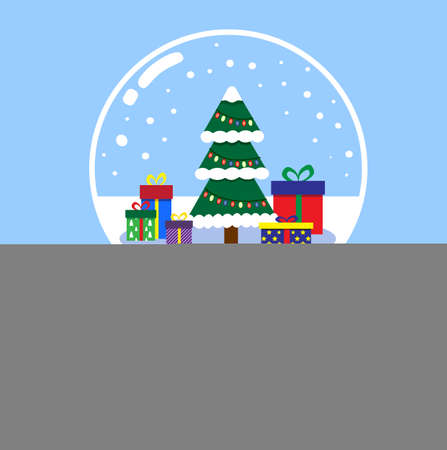 Glasses snowball with spruce and gift boxesのイラスト素材