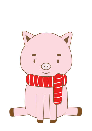 cute pig in scarf isolated on white backgroundのイラスト素材