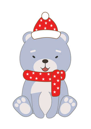 polar bear in red cap isolated on white backgroundのイラスト素材
