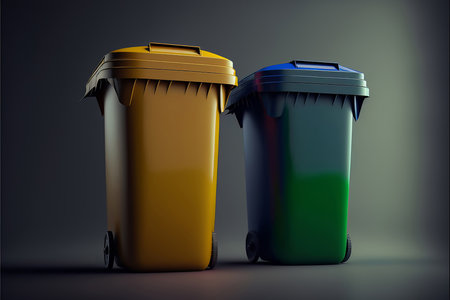 Yellow and green plastic garbage cans-containers for sorting garbageの素材