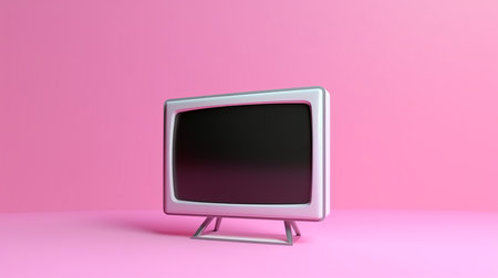 A futuristic TV stands on a pink backgroundの素材