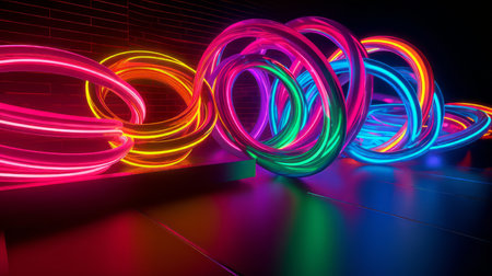 Close up of neon multicolor glowing spiral led stripsの素材