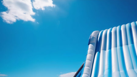 Childrens inflatable slide with a view of the blue skyの素材