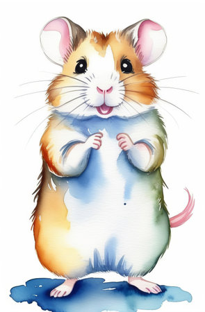 A colorful illustration of a funny hamster standing on its hind legs, watercolorの素材