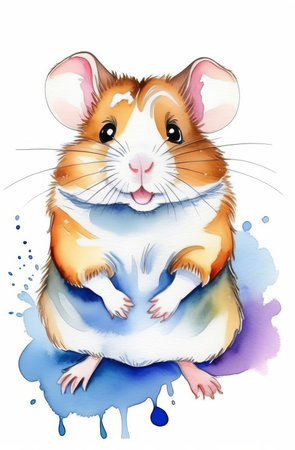 A vivid illustration of a happy hamster, watercolorの素材