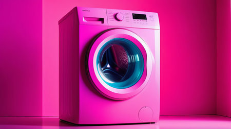 Stylish pink washing machine with neon lights in modern minimalist designの素材