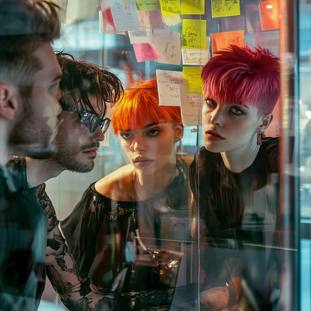 Creative brainstorming meeting with diverse team in modern office spaceの素材