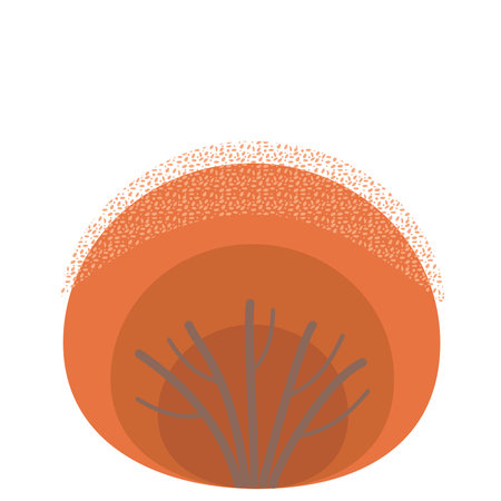 Abstract desert landscape with stylized tree and layered orange circlesのイラスト素材
