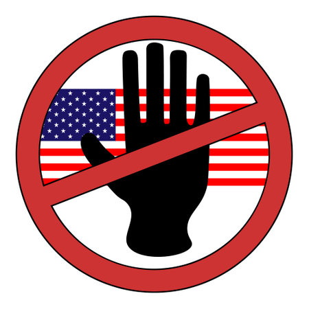 Hand prohibition sign with american flag backgroundのイラスト素材