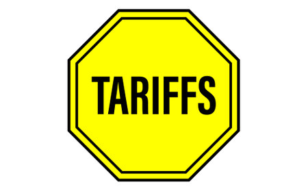 Yellow octagonal tariffs sign on white backgroundのイラスト素材