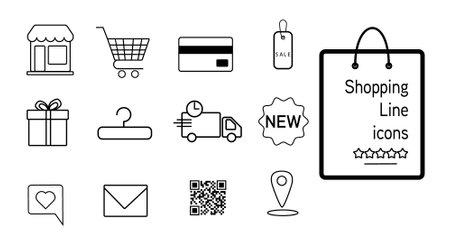 Shopping line icons set featuring storeのイラスト素材