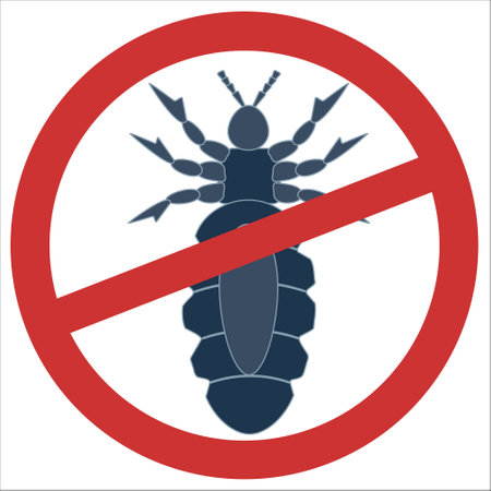 Louse control icon with red prohibition sign indicating pest preventionのイラスト素材
