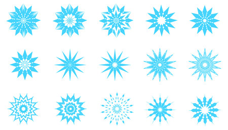 Collection of blue geometric snowflake designs on white backgroundのイラスト素材