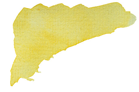 Textured yellow watercolor stain on white backgroundの写真素材