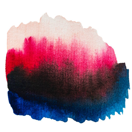Vibrant abstract watercolor: red, pink, blue, and black brush strokesの写真素材