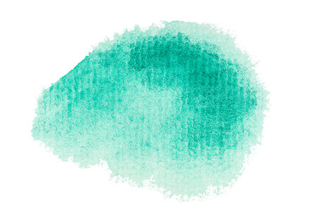 Vibrant green-turquoise watercolor splash on white backgroundの写真素材