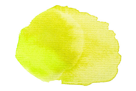 Vibrant yellow watercolor brushstroke on white backgroundの写真素材