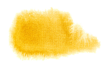 Vibrant yellow watercolor brushstroke on white backgroundの写真素材