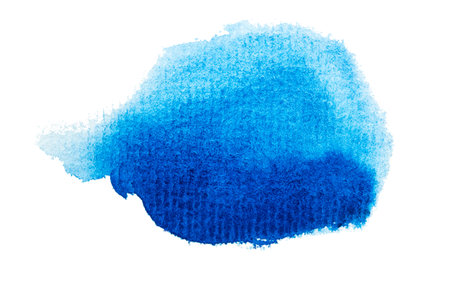 Vibrant blue watercolor splash with textured gradient on white backgroundの写真素材