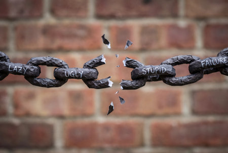 Broken chain symbolizing overcoming negative labels and barriersの素材