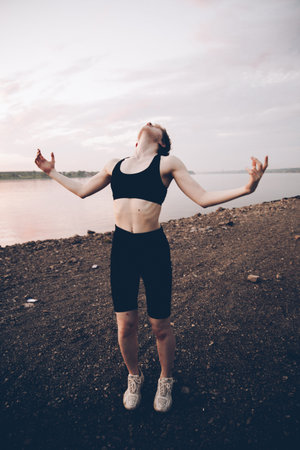 Surrealistic portrait of beautiful woman in nature, art and fashion