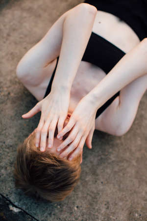 Surrealistic portrait of beautiful woman in nature, art and fashionの写真素材