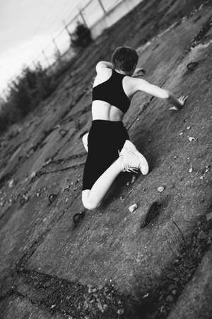 Silhouettes of Beautiful Girl, Black and white art fashion surrealistic portraitの写真素材