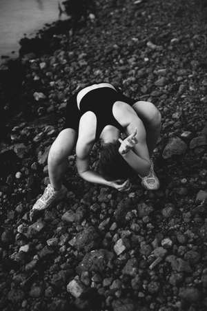 Silhouettes of Beautiful Girl, Black and white art fashion surrealistic portraitの写真素材