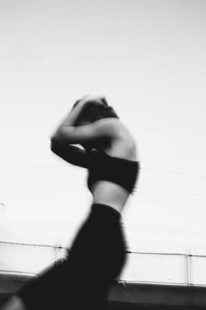 Silhouettes of Beautiful Girl, Black and white art fashion surrealistic portraitの写真素材