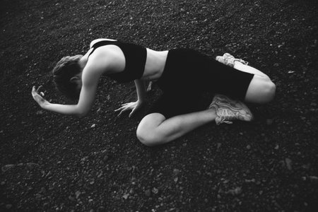 Silhouettes of Beautiful Girl, Black and white art fashion surrealistic portraitの写真素材