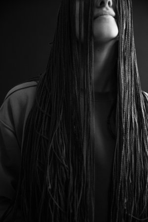 Black and white portrait photography of body partsの写真素材