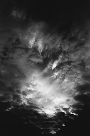 Natural backgrounds, black and white landscape photo of skyの写真素材