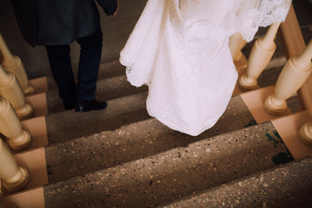 Color wedding photo, hands of husband and wife close-up, wedding ceremonyの写真素材