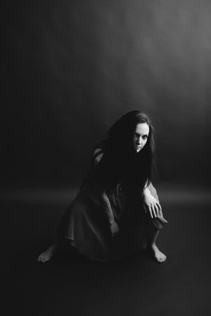 Details of body black and white portrait of beautiful girl, fashion and artの写真素材
