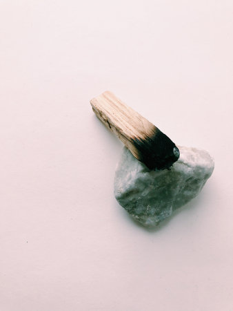 Natural incense White Sage and Palo Santo. Sacred tree of South America, color square photo.White Sage and Palo Santo on white background.の写真素材