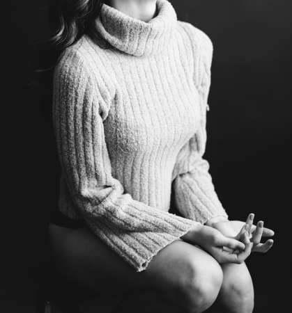 Details of body black and white portrait of beautiful girl, fashion and artの写真素材