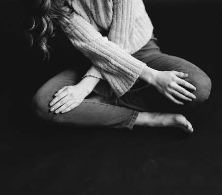 Details of body black and white portrait of beautiful girl, fashion and artの写真素材