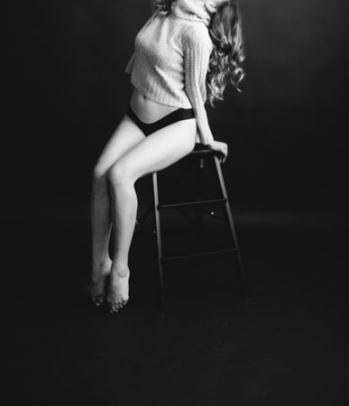 Details of body black and white portrait of beautiful girl, fashion and artの写真素材