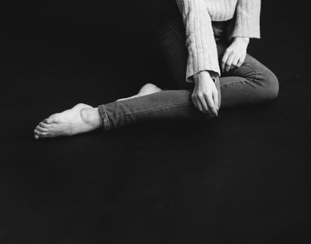 Details of body black and white portrait of beautiful girl, fashion and art